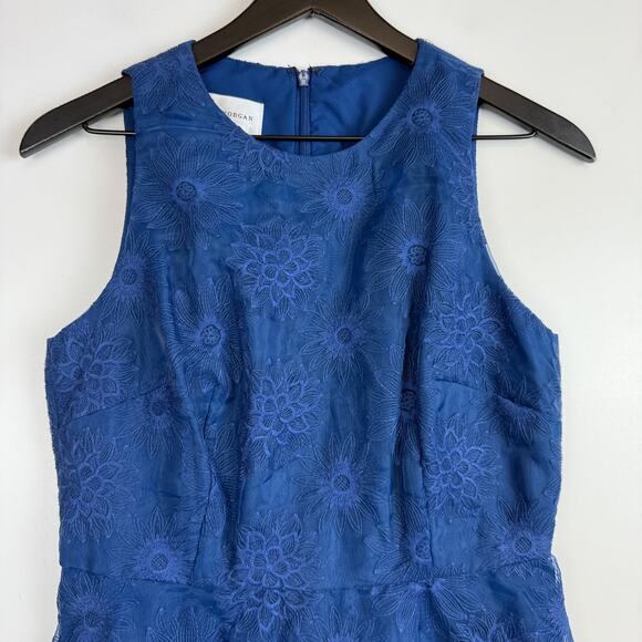 Donna Morgan Embroidered Floral Fit & Flare Dress Blue Knee Length - 4 - Picture 2 of 8